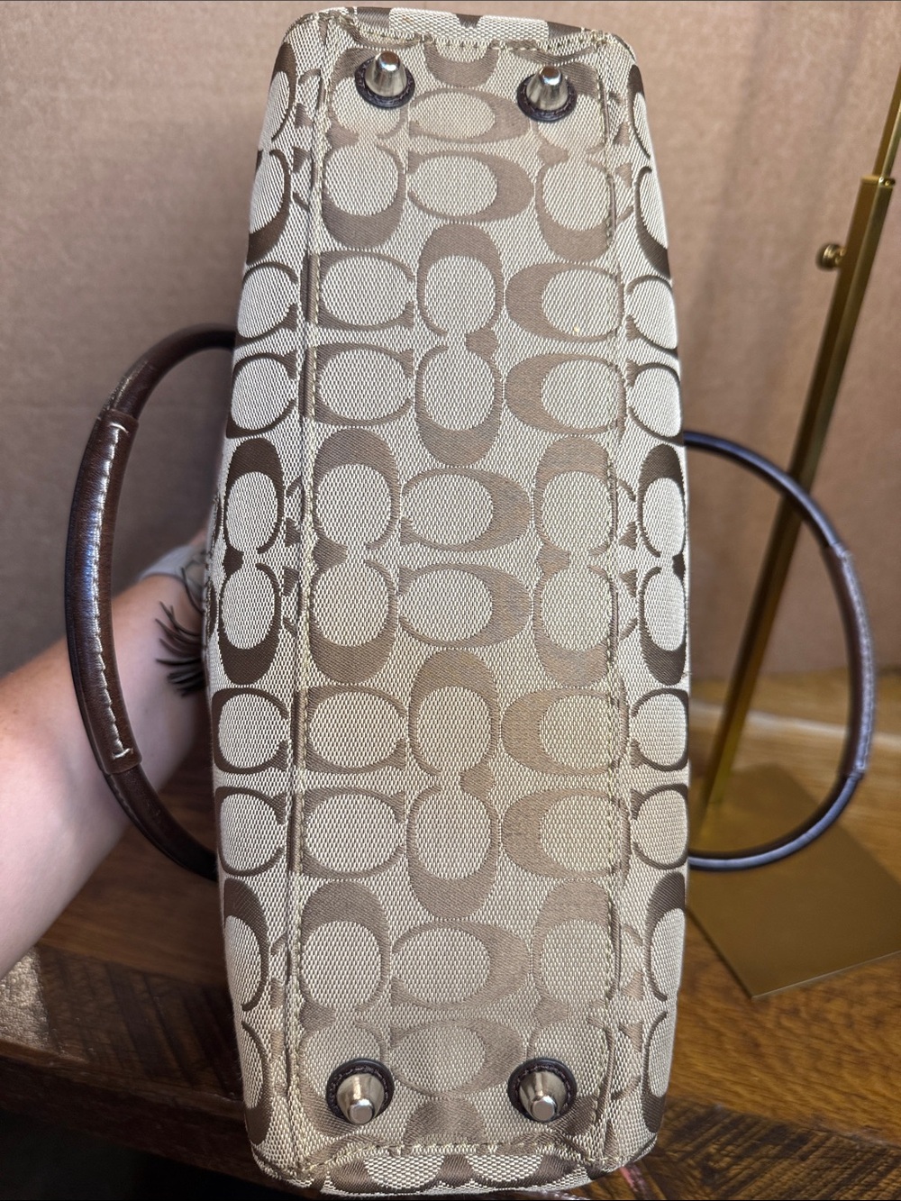 Coach F15665 Signature Gallery Tote Khaki Brown Braided Leather EUC - Picture 14 of 17